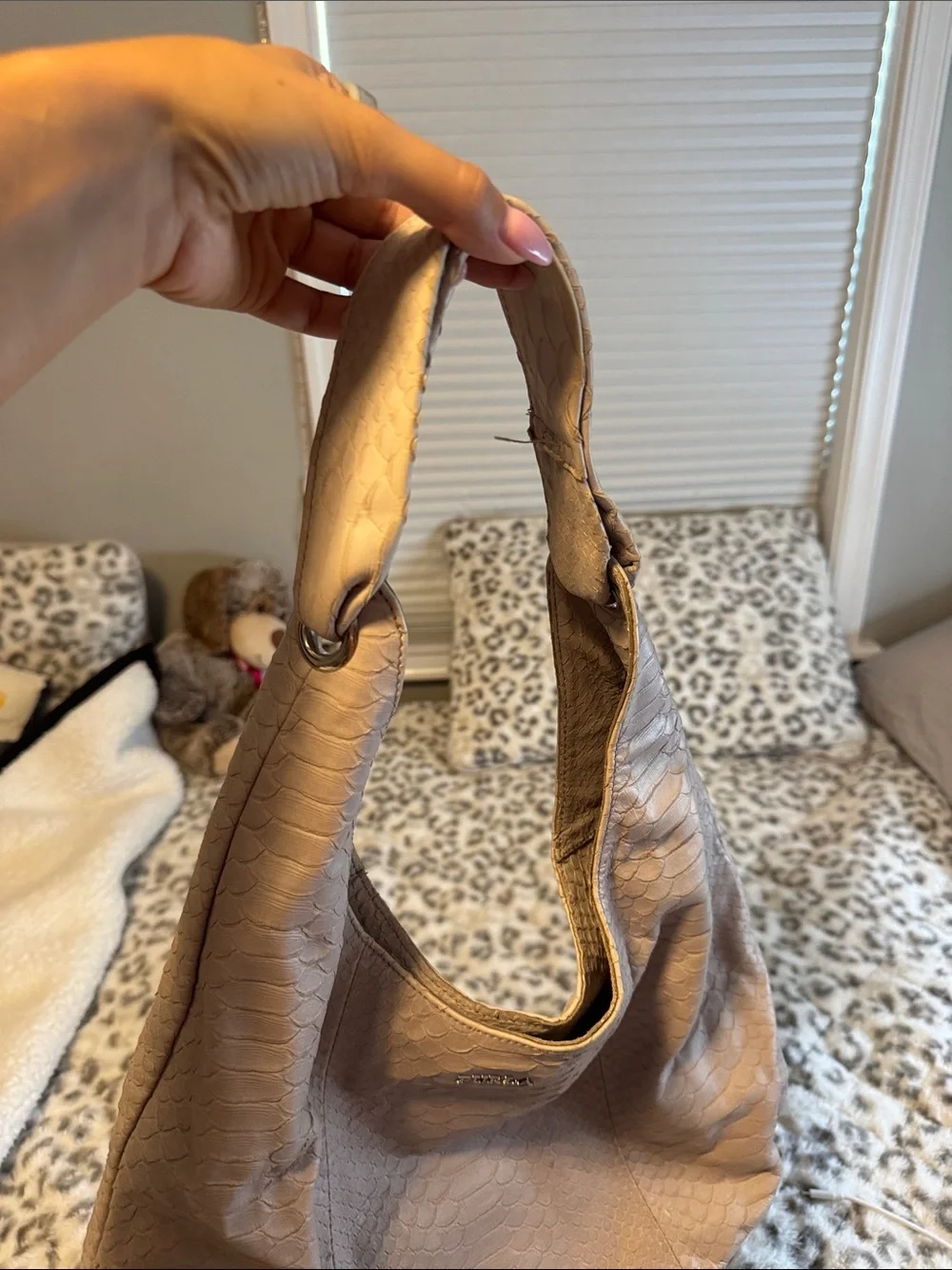 Large Vintage Furla Croc Embossed Leather Bag